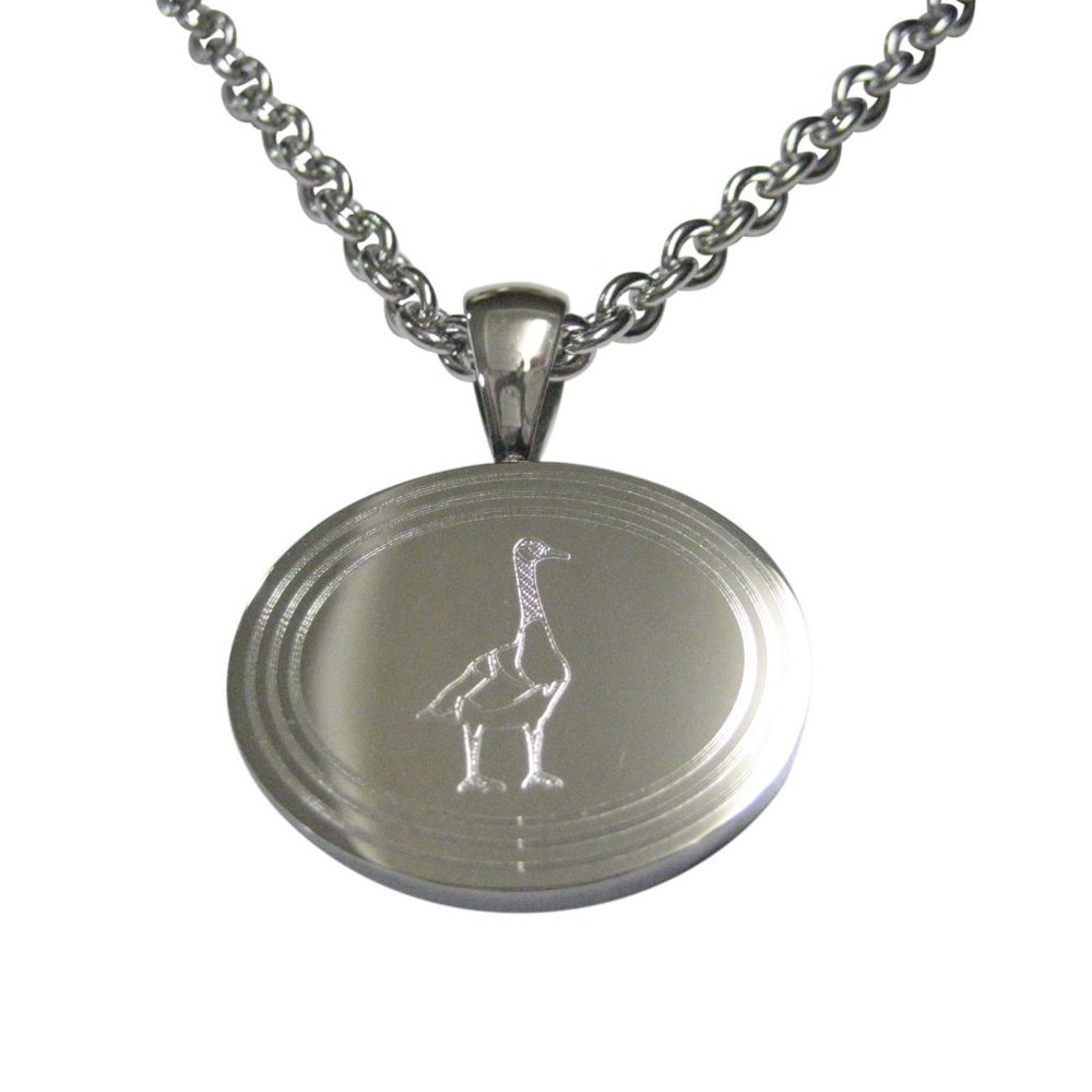 Etched Oval Goose Bird Pendant Necklace